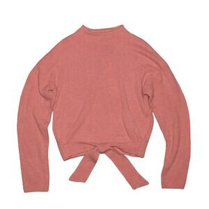WAYF NEW $89 High Neck Tie Waist Sweater Pink Medium